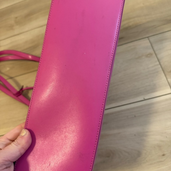 Kate Spade Hot Pink Leather Tote – Includes Glitter Flower Charm! - Picture 3 of 3